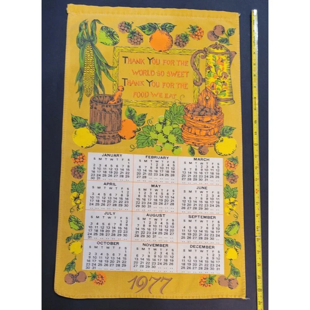 vintage 1977 calendar tea towel 